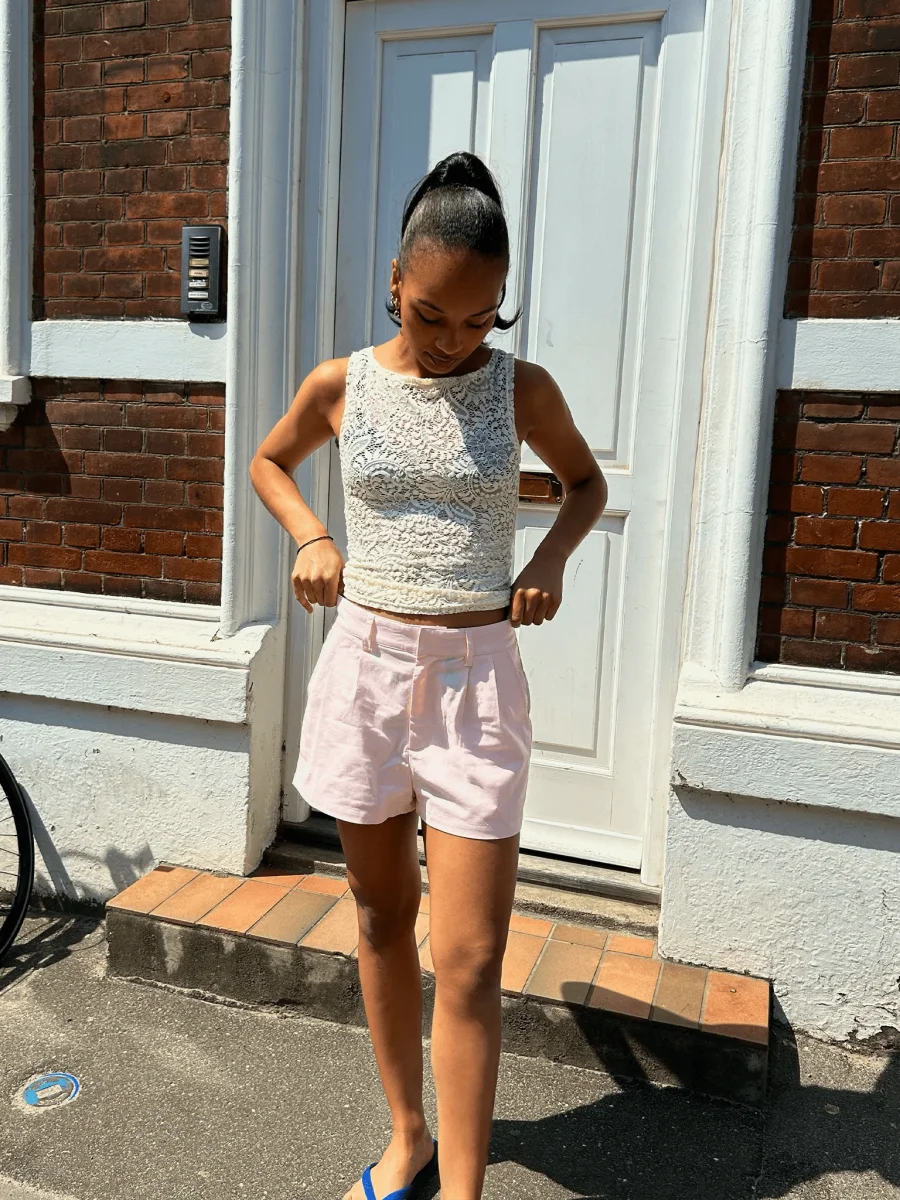 Line Linen Shorts - Light Pink