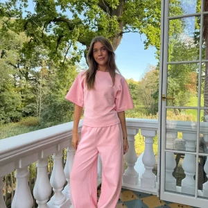 Riley Barrel Leg Sweatpants - Baby Pink