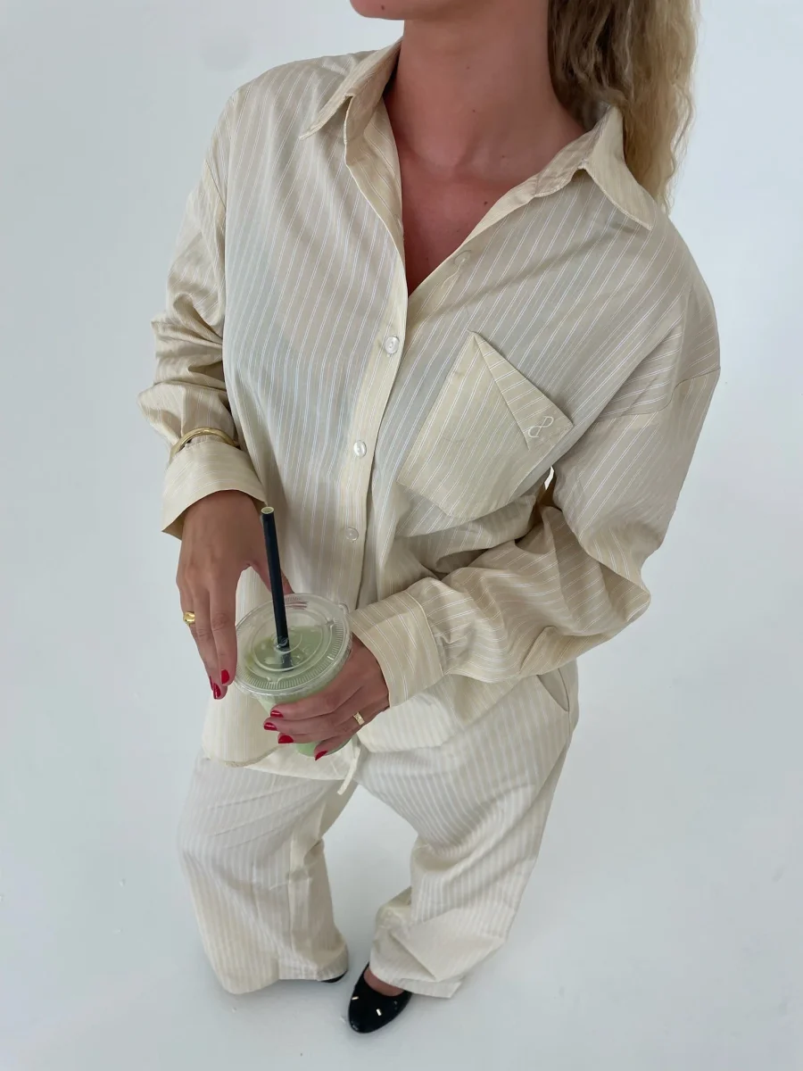 Thalia Loose Fit Shirt - Butter Yellow Stripe - Image 2