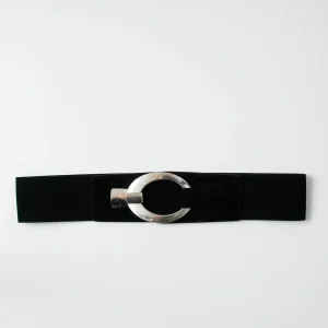 808401 Belte (6 stk) elastisk med rund sølvspenne - svart