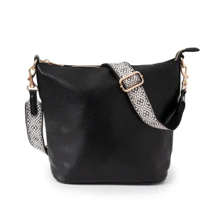 785801 Veske BERTINE CrossBag med mønstret skulderrem  - svart