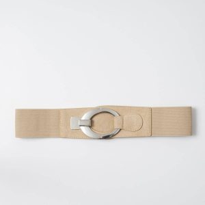 808405 Belte (6 stk) elastisk med rund sølvspenne - beige