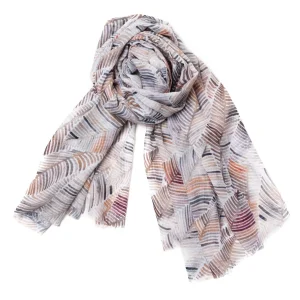 812805 Bladprintet skjerf med gull foil - beige