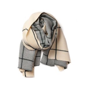 736203 Plizze skjerf med ruter - offwhite