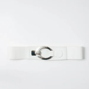808402 Belte (6 stk) elastisk med rund sølvspenne - hvit