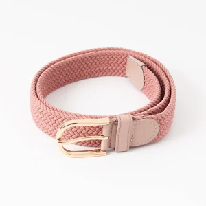 722035 Belte (6 stk) flettet elastikk gullspenne - pudder rosa
