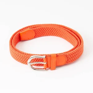 677370 Belte (6 stk) smalt flettet strikkbelte, sølv - orange